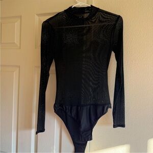 Black Long Sleeve Bodysuit with Sparkle Detail